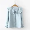 Capri 2020 Koreaanse Lente Herfst Lange Mouwen Ruches Peter Pan Kraag Vrouwen Blouse Shirts Tops Vrouwelijke Schooluniform Meisjes Wit overhemd