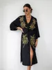 Women's Swimwear Beach Tunic Pareo Clothes Bikini Cover Up Female Outfits Summer 2024 Artificial Cotton Embroidered Coconut Tree Vacation