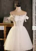 Mini Short A Line Wedding Dress Off The Shoulder Sweetheart Neck Lace Corset Top Pleats Summer Garden Bridal Gowns Formal Occasion Dresses For Women