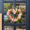 装飾的な花へようこそあなたの完璧な家へようこそ牧歌的なハート形状のリース花柄の花柄のローズ人工飾りガーランドドアウェディングバレンタインのドア