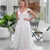 Robes de mariée de plage en mousseline de soie élégantes 2024 Sexy col en V dos nu bohème robe de mariée civile appliques dentelle balayage train pays Boho Vestios De Novias Robe De Mariee