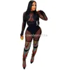 2024 Designer Sexy Mesh Patchwork Jumpsuits Women Spring Bodycon Rompers Long Sleeve See Through Leggings Overalls Party Night Club Wear Wholesales Clothes