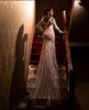 Romantic V Neck Mermaid Wedding Dresses Lace Long Sleeves Bridal Gowns Satin Sweep Floor Length Bride Dress Custom Made