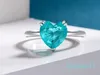 Clusterringen Sterling Zilver Paraiba Ring Vrouwelijke Mode Persoonlijkheid Eenvoudige Hartvormige Bruiloft Fabriek Groothandel