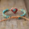 Pulseras de encanto Piedra natural Corazón Cuerda Trenzada Macrame Jaspers Amistad Wrap Pulsera Femme Joyería de las mujeres