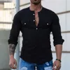 Camisas casuales populares de primavera y otoño para hombres, camisas de manga larga ajustadas de Color sólido, cárdigans de moda