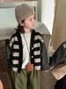 Jackor hjort Jonmi 2024 Spring Baby Boys Striped Cardigan Coats Korean Style Children Denim Patchwork Ytterkläder Kidskläder