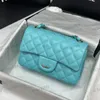 CF Céu Azul Moda Feminina Bolsa de Ombro Couro Diamante Cheque Prata Hardware Fivela de Metal Bolsa de Luxo Matelassê Corrente Crossbody Bolsa Bolsa de Maquiagem Bolsas da Moda Bolsa