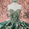 Luxury Emerald Green Quinceanera klänningar med guldspetsapplikationer Kristaller Tär med 16 fest födelsedagsklänning för flickor älskling prinsessa vestidos