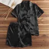 Men's Sleepwear Silk Satin See Through Pajamas Set Short Sleeve Button Shirt Shorts Outfit Simple Section Nightwear Loungewear