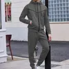 Men's Tracksuits Winter 2024 Sportwear Long Sleeve Drawstring Hoodie Tops&Pants Outfits Set Retro Check Print Zip Sweatshirt 2 Piece