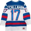 팀 유니폼 30 Jim Craig 21 Mike Eruzione 17 Jack O'Callahan 1980 년 기적 미국 Vintage Hockey Jersey White Blue S-3XL 5812 3554