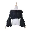 Blouses Femme Chemises Lolita été court dentelle haut court dames filles chemisier à manches longues épaules dénudées chemise semi-transparente manches cloche pour femmes grande taille YQ240120