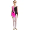 Scene Wear Girls Kids-paljetter Figur skridskoåkning Dress Dance Performance Costume Sleeveless Ballet Leotard med High-Low Mesh kjol