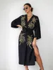 Women's Swimwear Beach Tunic Pareo Clothes Bikini Cover Up Female Outfits Summer 2024 Artificial Cotton Embroidered Coconut Tree Vacation