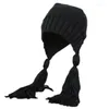 耳のフラップで編まれたクリエイティブな編み物のためのベレー帽の甘いウールの帽子beanie earprotect windproof冬の屋外ドロップシップ