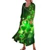 Casual Dresses Kvinnor bekväma St. Patrick's Day -tryck Tre kvartärmar Bomull Pocket Dress Elegant Versatile Ropa Mujer