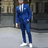 Erkekler Kraliyet Mavi Erkekler Slim Fit Groomsmen Erkek Moda 2 Parçası Pantolonlu Özel Ceket