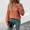 Women's Sweaters Casual 2024 Spring Long Sleeved Knitwear Sweater V-neck Orange Daily Versatile Regular Style Tops Basic Solid Autumn