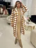 Women's Trench Coats Waterarea Women Fashion Plaid Woolly Keep Warm Winter Long Sleeve Single Breasted Notched Collar Maxi Jackets