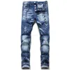 Jeans masculinos Mens Designer Jeans Angustiado Rasgado Motociclista Slim Fit Lavado Motocicleta Denim Jeans Homens Hip Hop Moda Homem Cool Rips Stretch Calças T1019