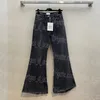 Kvinnor denim flare jeans denim byxor tillbaka läder lapp arbeta woma jeans lyx deisgner casual jean byxor