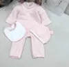 Brand infant jumpsuits lovely pink boys girls bodysuit three-piece Size 66-90 Letter jacquard newborn baby Knitted Crawling suit Jan20