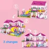 Block Friends Modern Princess Beach Sunshine Paradise House Castle Set Water Park Slide Dolls Diy Building Blocks Toys for Girls Gift