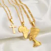 3 pezzi Collane Insieme Ankh Nefertiti Africa Mappa Ciondolo Oro/Argento Colore Festa di compleanno Etnico Gioielli in oro 14k Donna