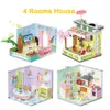 Blocks Friends City Street View 4 Rooms Apartment Flower House with LED Light Set Creative Building Block Mini Brick Toy Gift for Girls