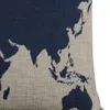 Travesseiro 20x20 Mapa Caso de Linho Azul Capa Escura Decorativa Mundo Cetim Fronha para Cabelo e Pele Tamanho Padrão