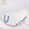 الأساور Ashiqi Sterling Sier Jewelry مجموعات حقيقية باروك عذبة المياه العذبة سوار أقراط للنساء جديد