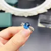 Bague en pierre topaze bleue naturelle de londres, en argent 925 incrusté de lumière, de luxe, à la mode, polyvalente, pour femmes, vente en gros