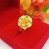 Cluster Rings Live Ring Pure 18k Yellow Gold Color Flower 999 Adjustable Finger Female Not Fade Fine Jewelry Gifts