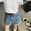 Kvinnors höga midja jeans broderi rippade shorts plus storlek XSSMLXL