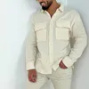 2024 Nya europeiska och amerikanska herrskjortor Bomull Linen Cardigan Front Pocket Men's Clothing