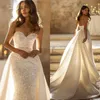 Abiti da sposa moderni a sirena Abiti da sposa senza spalline con scollo a cuore staccabile con paillettes Abiti da sposa in raso realizzati su misura