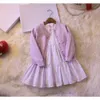 Designer Basic Casual Dresses Girls 'Spring Two Piece Set Woolen Sticked Long Sleeve Dress Liten Fresh Style Cotton