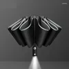 Umbrellas Light Reverse Business Ten Belt Umbrella LED Fold Closing Three Luminous Automatic Opening Bone And