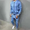 Men's Tracksuits 2024 Spring Autumn Trend Brand Men Sets 3D Print Plaid Casual Tracksuit Fashion Zipper Jacket Tops Trousers Sport Suits