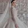 Luksusowe koronkowe aplikacje A-line sukienki ślubne z owiną