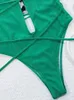 Porter une pièce maillot de bain femmes 2023 nouveau vert à lacets col en V maillots de bain sexy body Monokini dos nu été plage maillot de bain femme