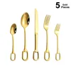 Servis uppsättningar 5st lyxiga bordsuppsättningar Set ToSless Steel Knife Fork Spoon Cutlery Elegant Hangable Design Anpassningsbar logotyp