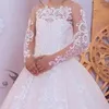 Flickaklänningar barns bröllopsklänning långärmad spår spetsar födelsedagsprestanda puffy prinsessa