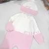 Brand infant jumpsuits and hat lovely pink boys girls bodysuit Size 66-90 Splicing design newborn baby Knitted Crawling suit Jan20