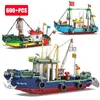 Blocos cidade barco de pesca navio arrasto blocos de construção modelo navio pirata mar fisher figuras brinquedos para crianças presente aniversário