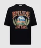 Designer Fashion Clothing Tees Tshirts Rhude Summer Vacation Beach Short Sleeve T-shirt Black Loose Half Cotton Trend Tops Streetwear Hip Hop Aiab