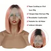 Rosa bob peruca de seda reta frente do laço peruca de cabelo humano para as mulheres curto bob transparente 13x6x1 peruca de renda nós descorados pré arrancados