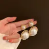 Big Round Pearl 14k Yellow Gold Earrings Elegant Crystal Wedding Earrings for Women Exaggerated Girl Party Jewelry 2024 New