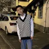 Kamizelki męskie swetry dla mężczyzn Plaid Man Ubrania Y2K Streetwear Black Waistcoat Rleaseless Designer luksusowy wiosna jesienna koreańska koreańska x